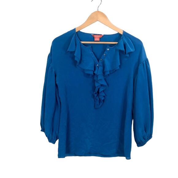 Sundance 100% Silk Ruffle Neckline Teal Blouse Size Small - Picture 1 of 6